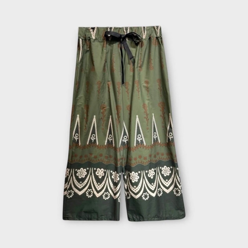 MADE IN ITALY Green Patterned Wide-Leg Pants